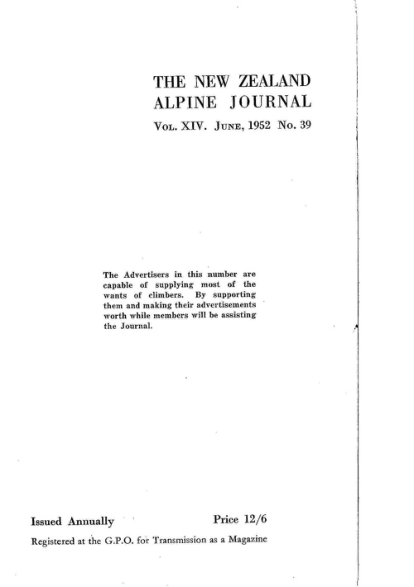 New Zealand Alpine Journal 1952 Vol 14 No 39 cover